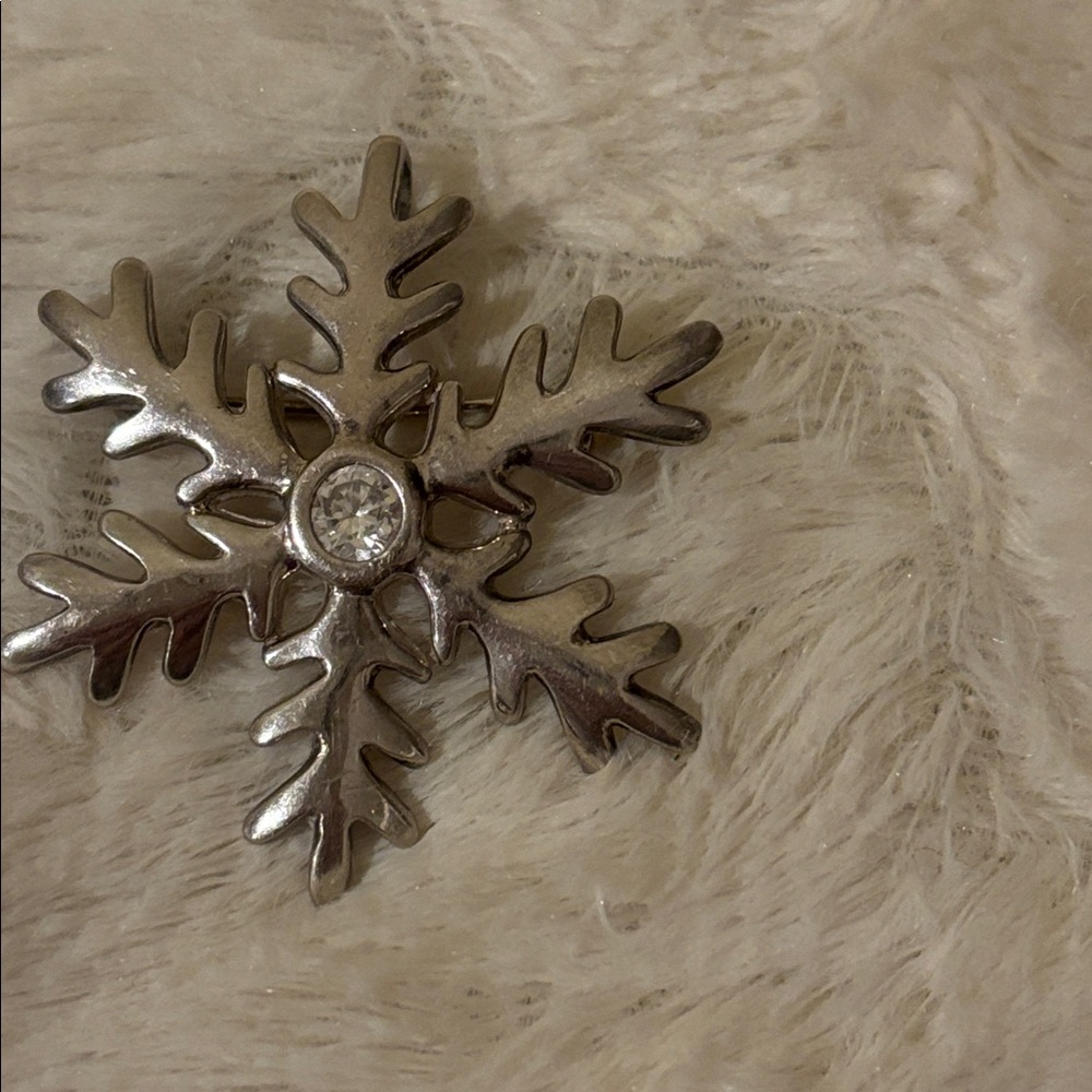Sterling Silver 925  Crystal SNOWFLAKE BROOCH PIN or PENDANT ‎ Vintage